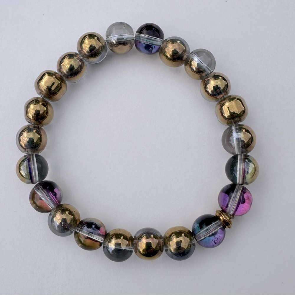 Iridescent Stackable Gray Gold Beaded Bracelet